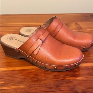 Time and Tru Tan Mules with Studded Detail New